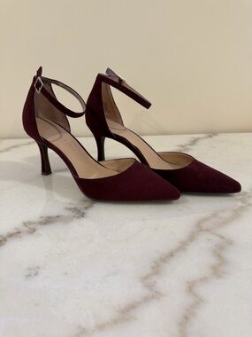 Kelly & Katie Burgundy Pointed-Toe Ankle-Strap Heels